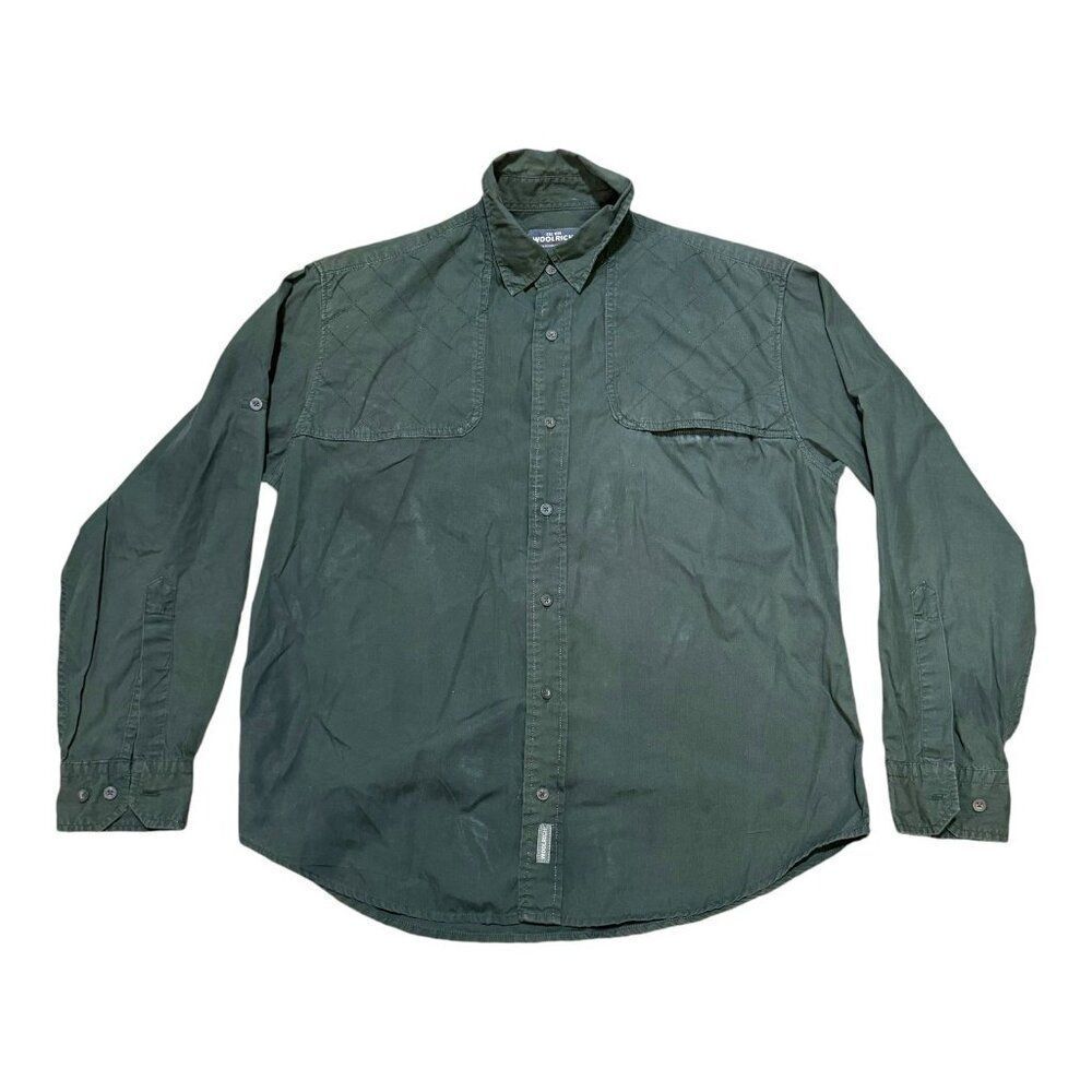 Woolrich Mens Loden Olive Green Shirt Size M Cotton Long Sleeves Button Up
